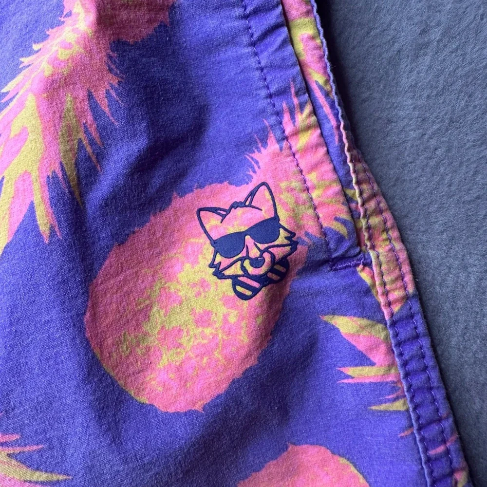 Party Pants Swim Trunks Mens Medium Purple Pink‎ Pineapple Print PR201184